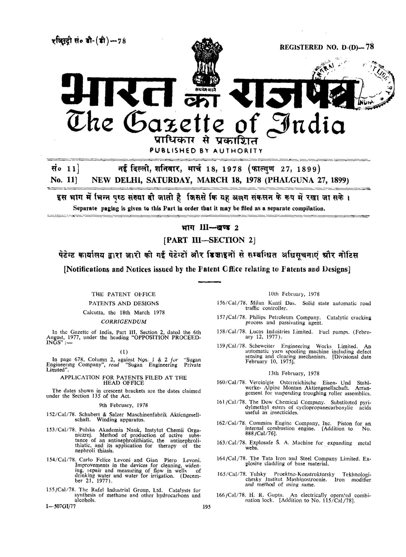 Gazette of India, 1978, No. 323 : Directorate of Printing 